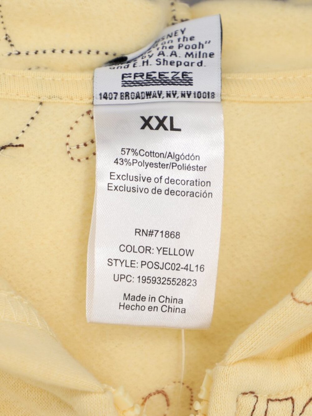 NWT Disney Winnie the Pooh Women's Embroidered Zip Up Hoodie Yellow Size XXL - Picture 5 of 7